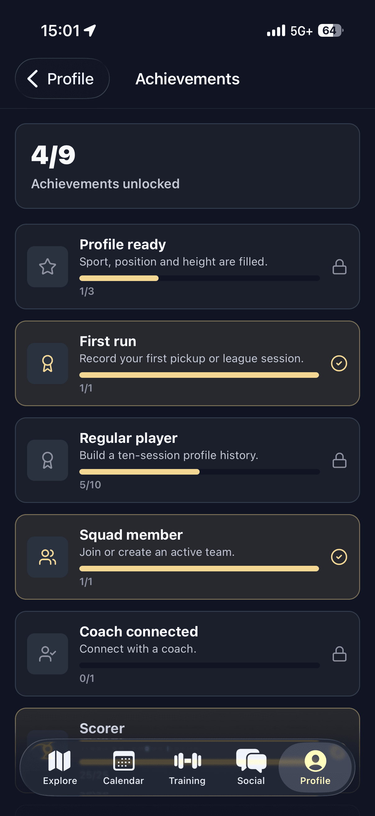 Achievements screen tracking unlocked milestones